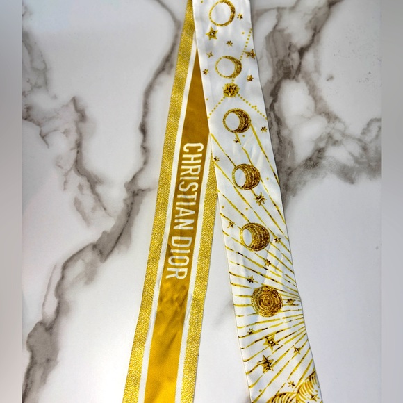 Christian Dior Astral Mitzah Gold and White Twilly - Picture 1 of 2